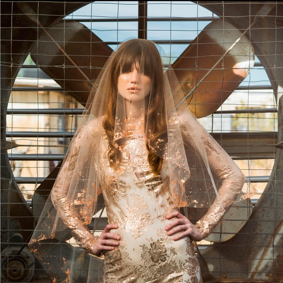 Two-tier Champagne Rose Gold Leafed Veil